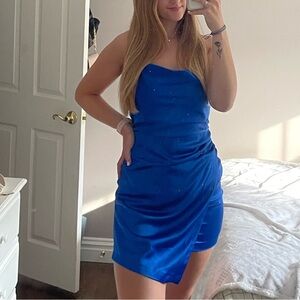 Zara Draped Cobalt Blue Satin Mini Dress- M